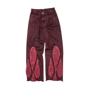 Acid Wash Denim Boyfriend Jeans 'Burgundy'