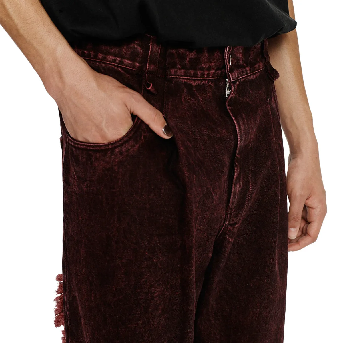 Acid Wash Denim Boyfriend Jeans 'Burgundy'