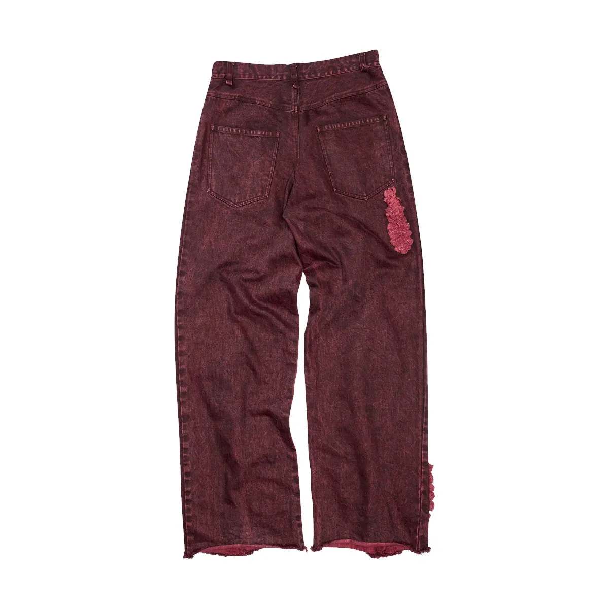 Acid Wash Denim Boyfriend Jeans 'Burgundy'