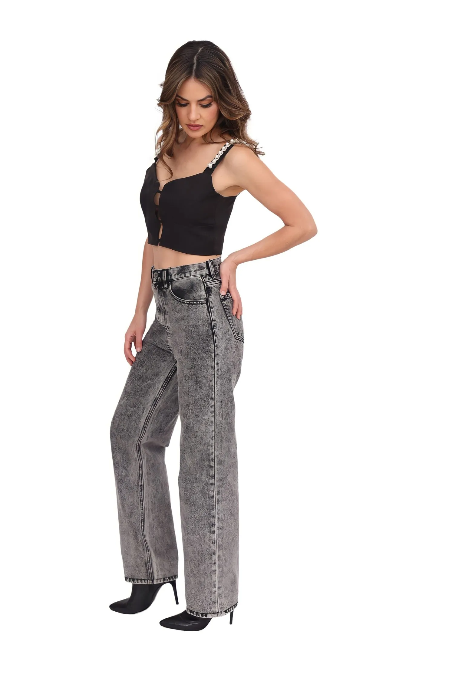 Acid Wash Mom Jeans - Black