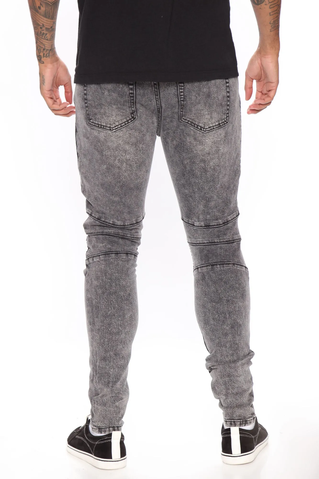 Acid Washed Biker Skinny Jeans - Acid Wash