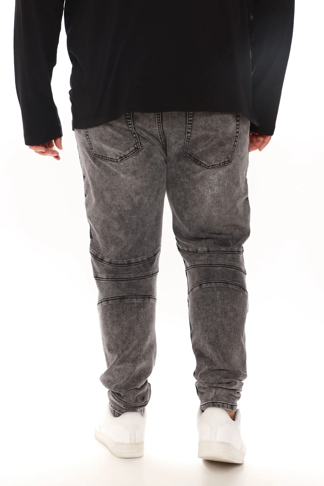 Acid Washed Biker Skinny Jeans - Acid Wash