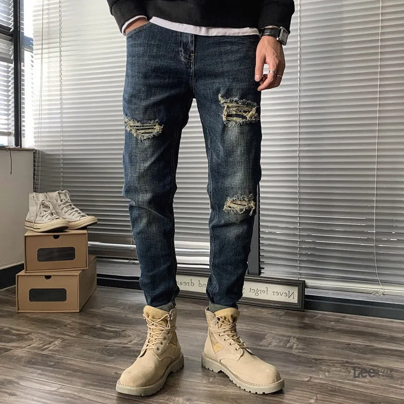 Angelo Ricci™ Fashion Straight Hole Beggar Designer Jeans