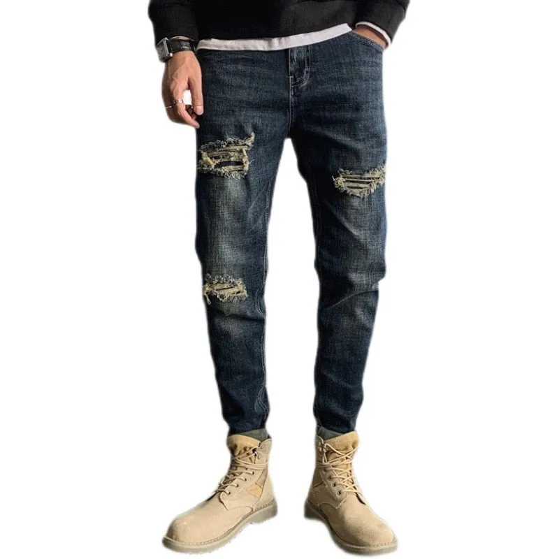 Angelo Ricci™ Fashion Straight Hole Beggar Designer Jeans