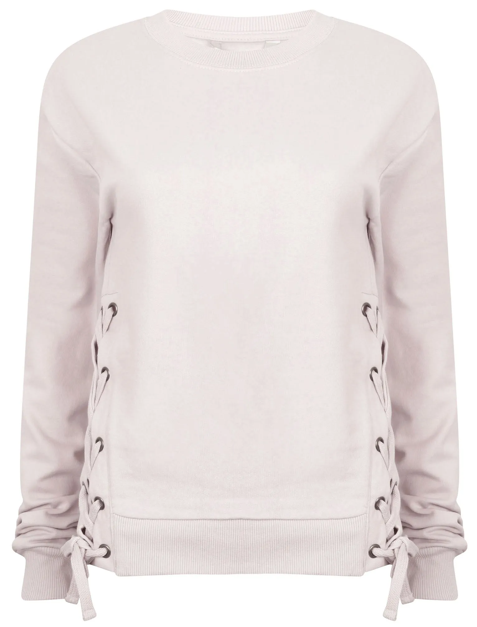 Arrow Cropped Sweatshirt with Lace Up Eyelets in White Asparagus - Amara Reya