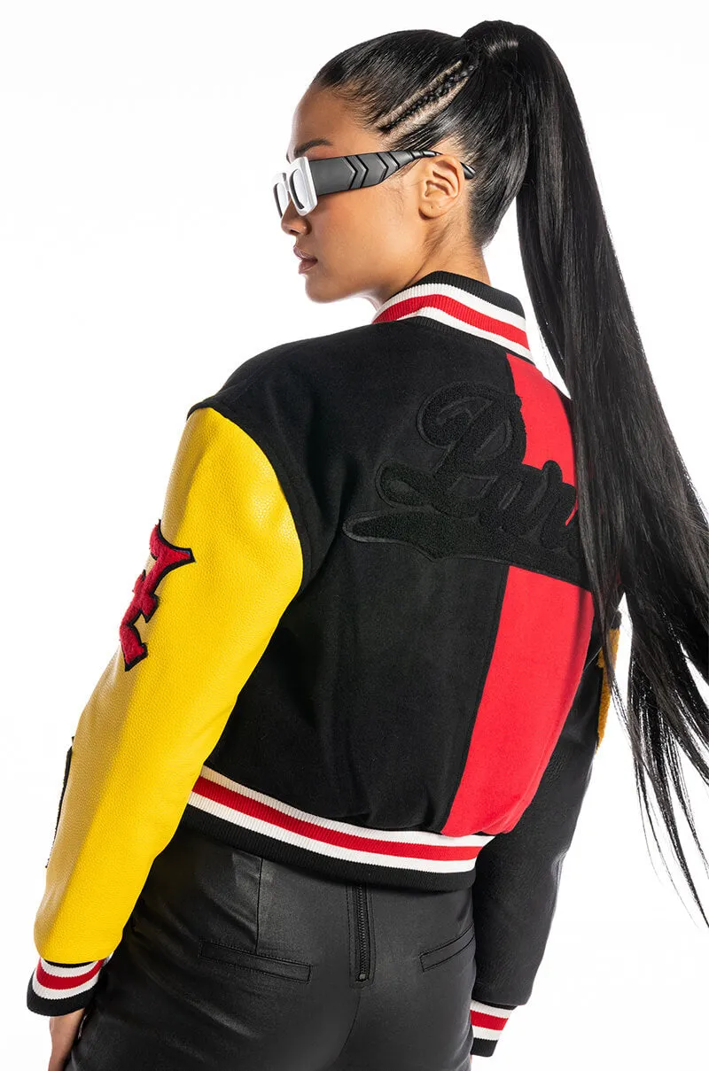 AZALEA WANG COLOR BLACK VARSITY BOMBER