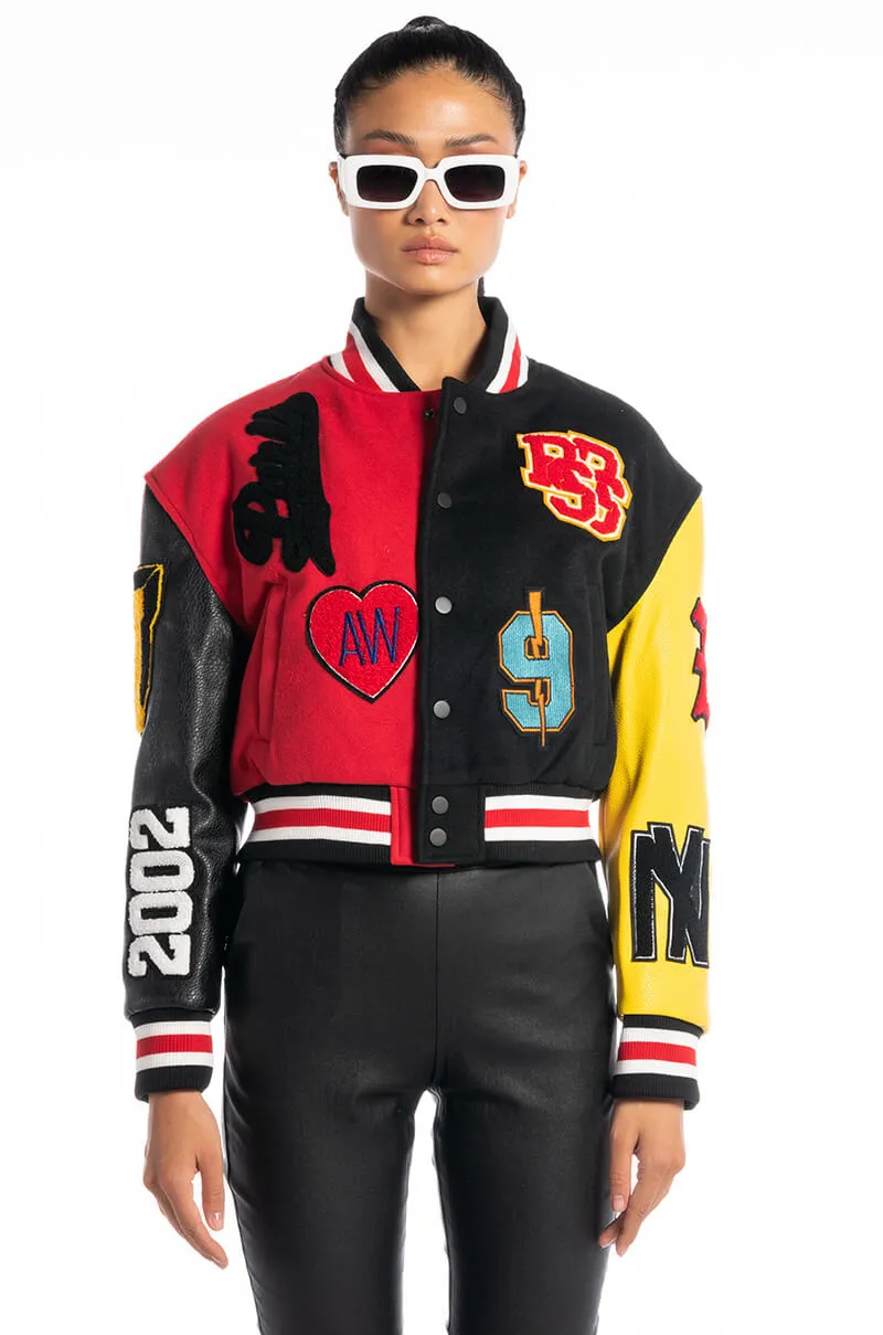 AZALEA WANG COLOR BLACK VARSITY BOMBER