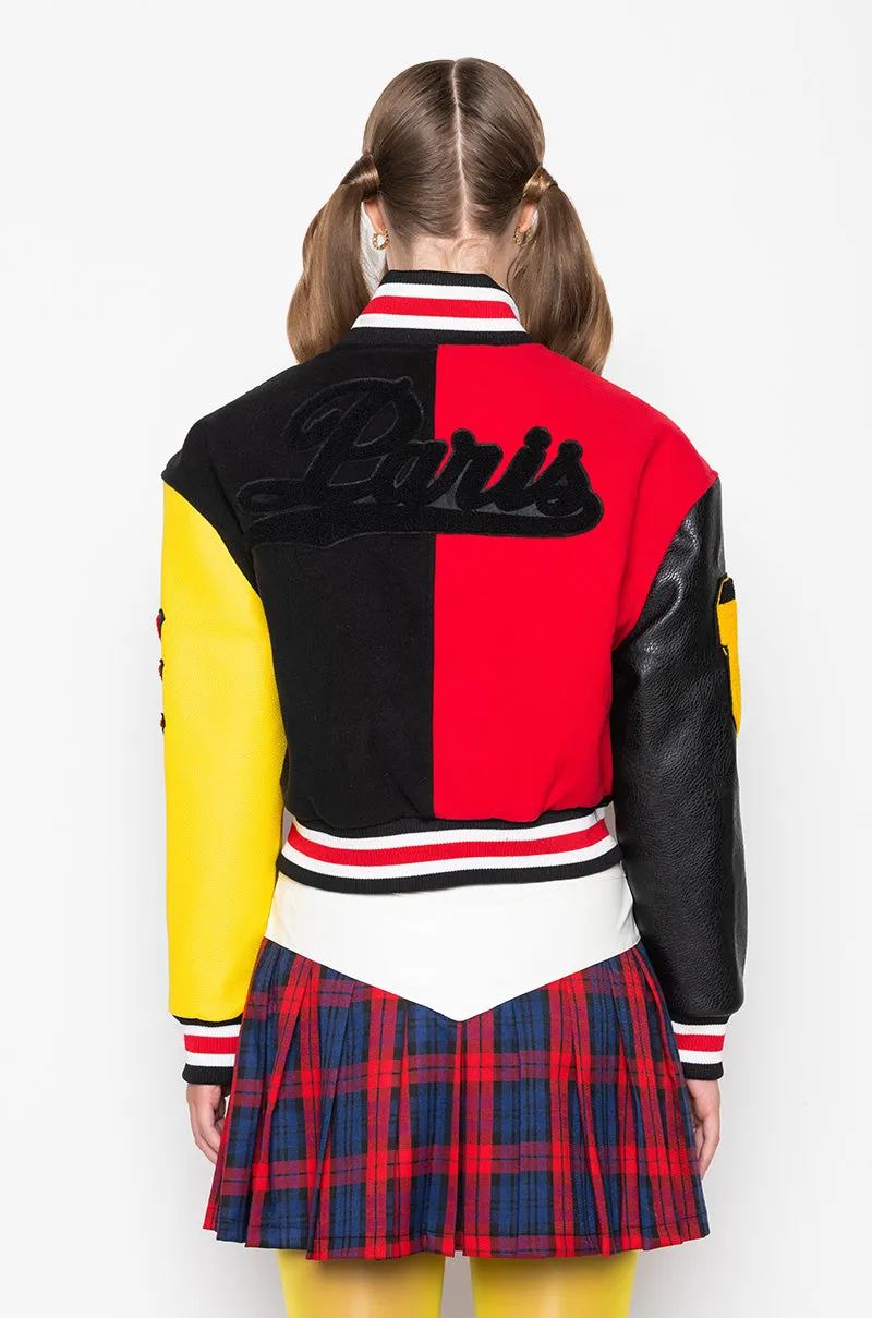 AZALEA WANG COLOR BLACK VARSITY BOMBER