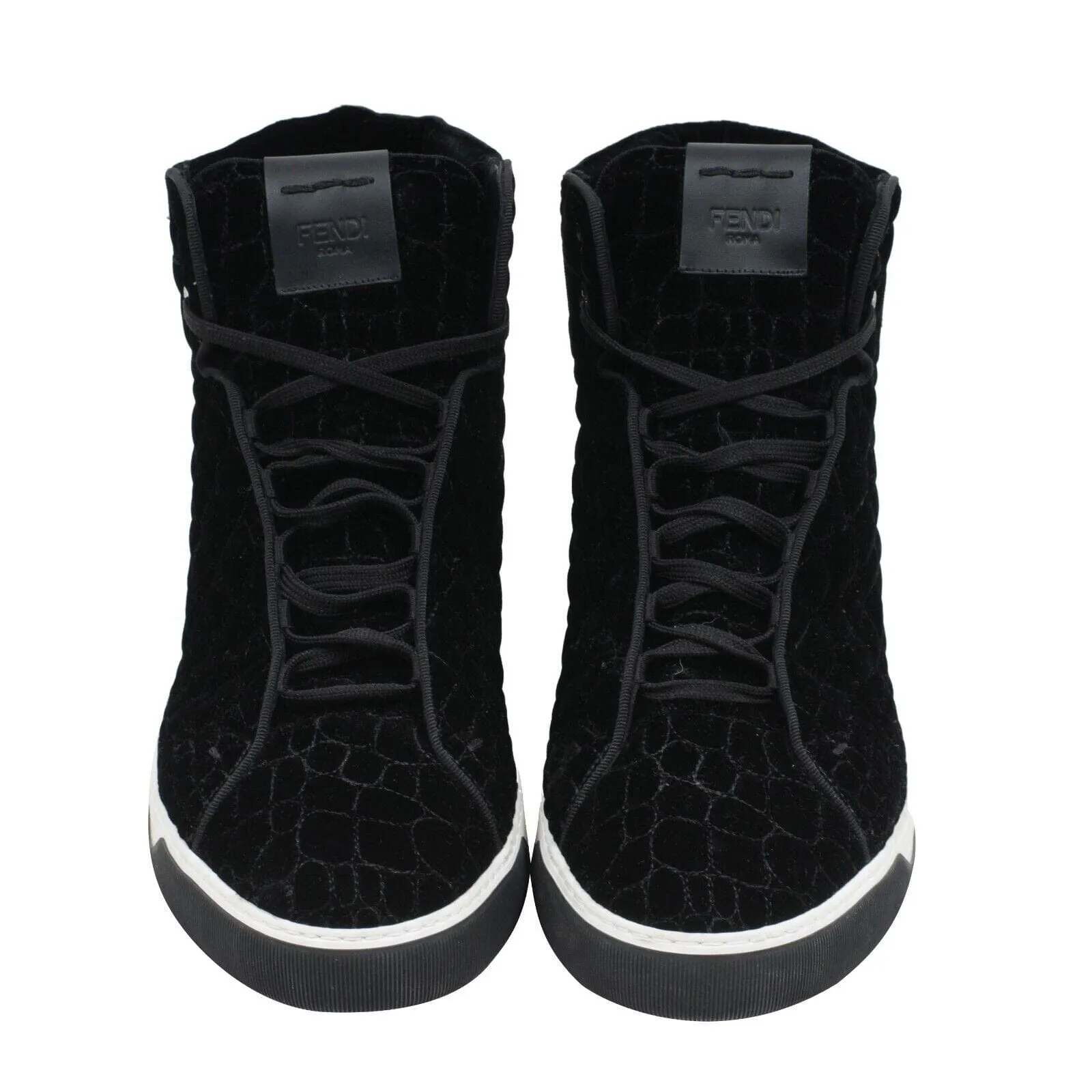 Black Velour Croc Stamped High Top Sneakers