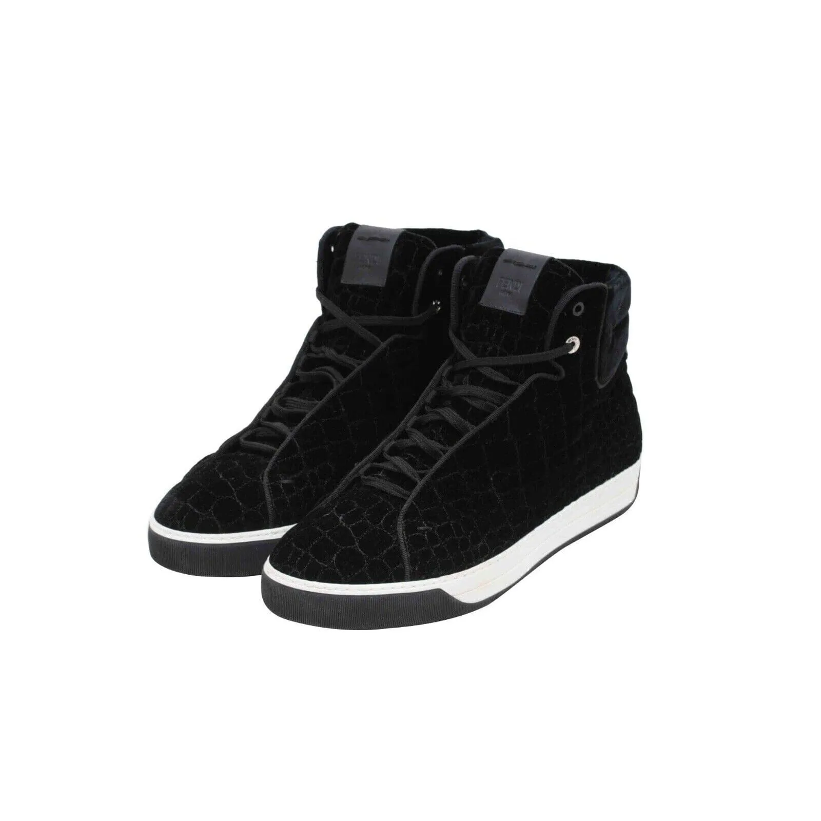 Black Velour Croc Stamped High Top Sneakers