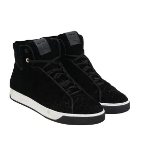 Black Velour Croc Stamped High Top Sneakers