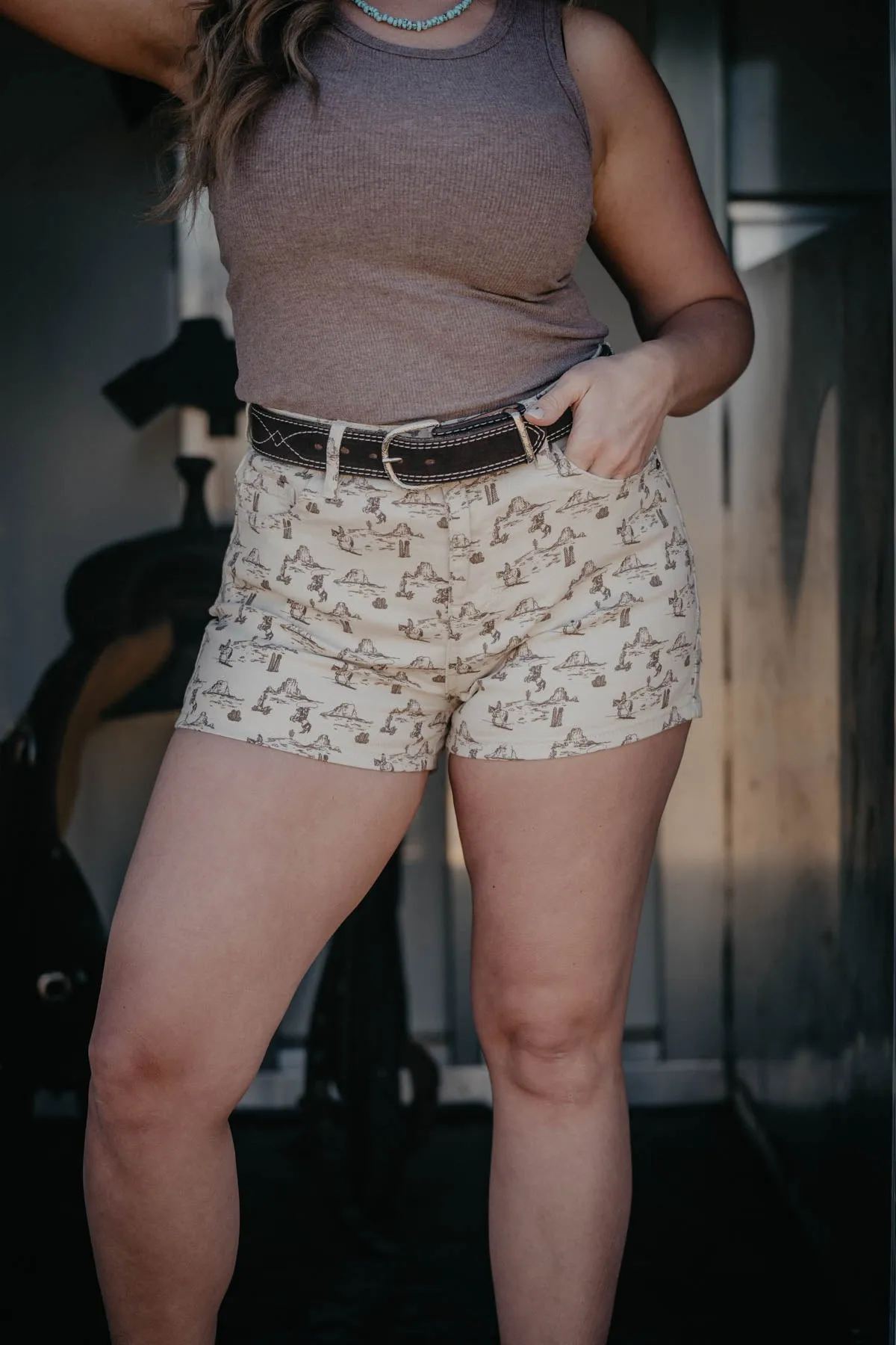 'Blakely' Desert Print Denim Shorts (Sizes 24 - 33)