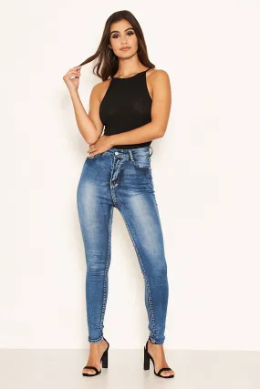 Blue Acid Wash High Waisted Jeans