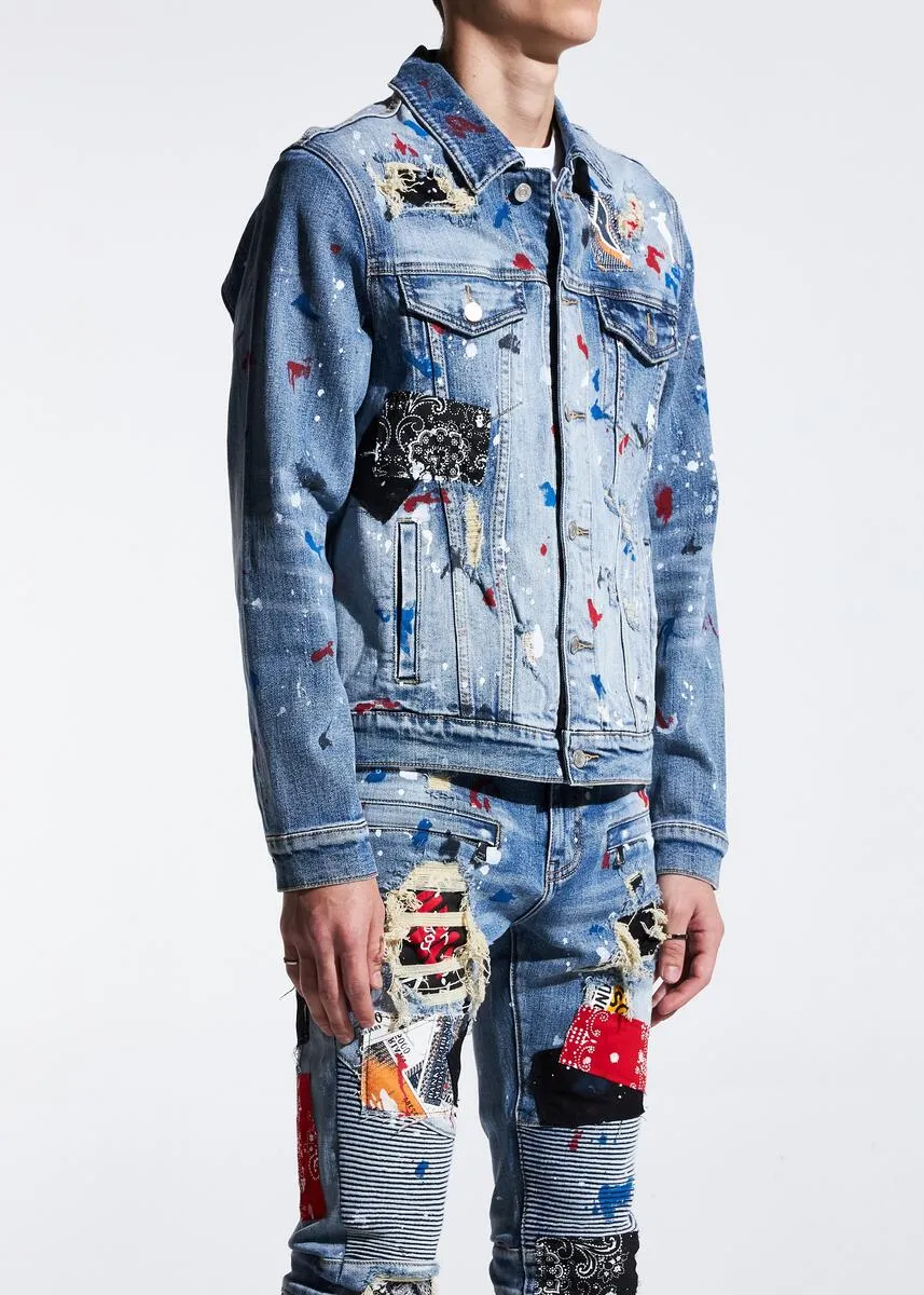 Embellish Rebel Denim Jacket (Blue Patchwork)