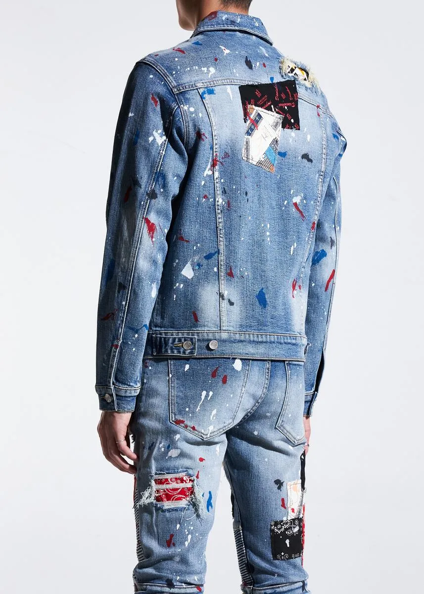 Embellish Rebel Denim Jacket (Blue Patchwork)