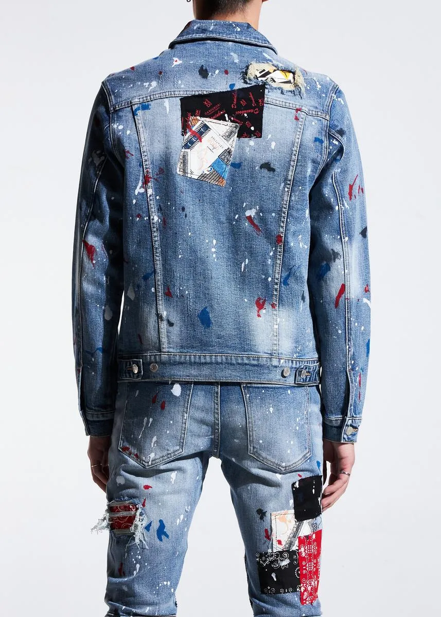 Embellish Rebel Denim Jacket (Blue Patchwork)