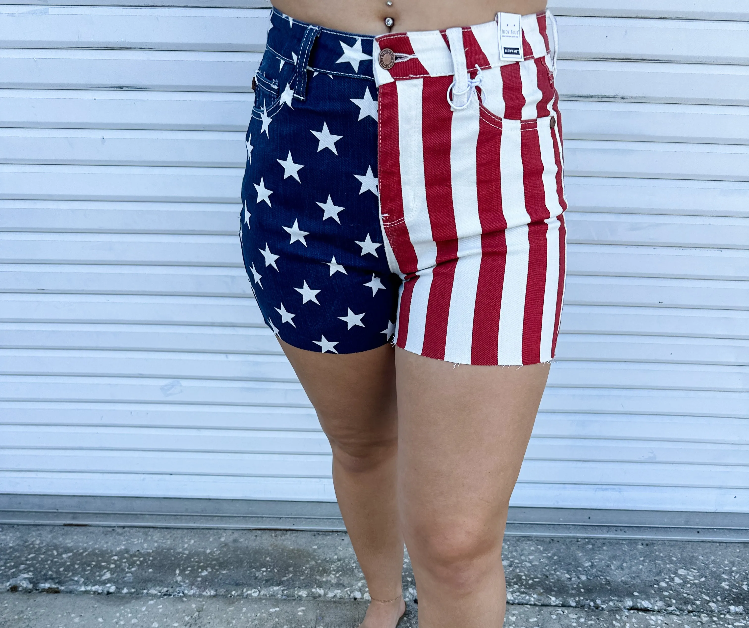 Flag Denim Shorts