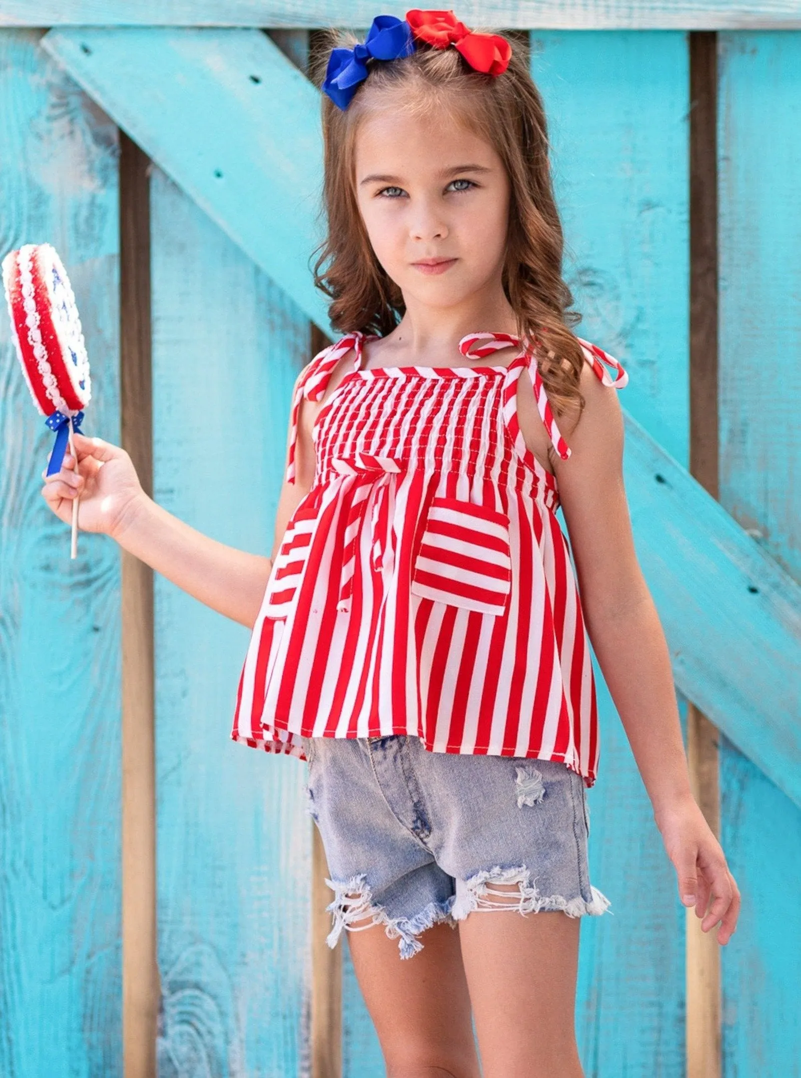 Girls Always Look Cute Top and Denim Shorts Set