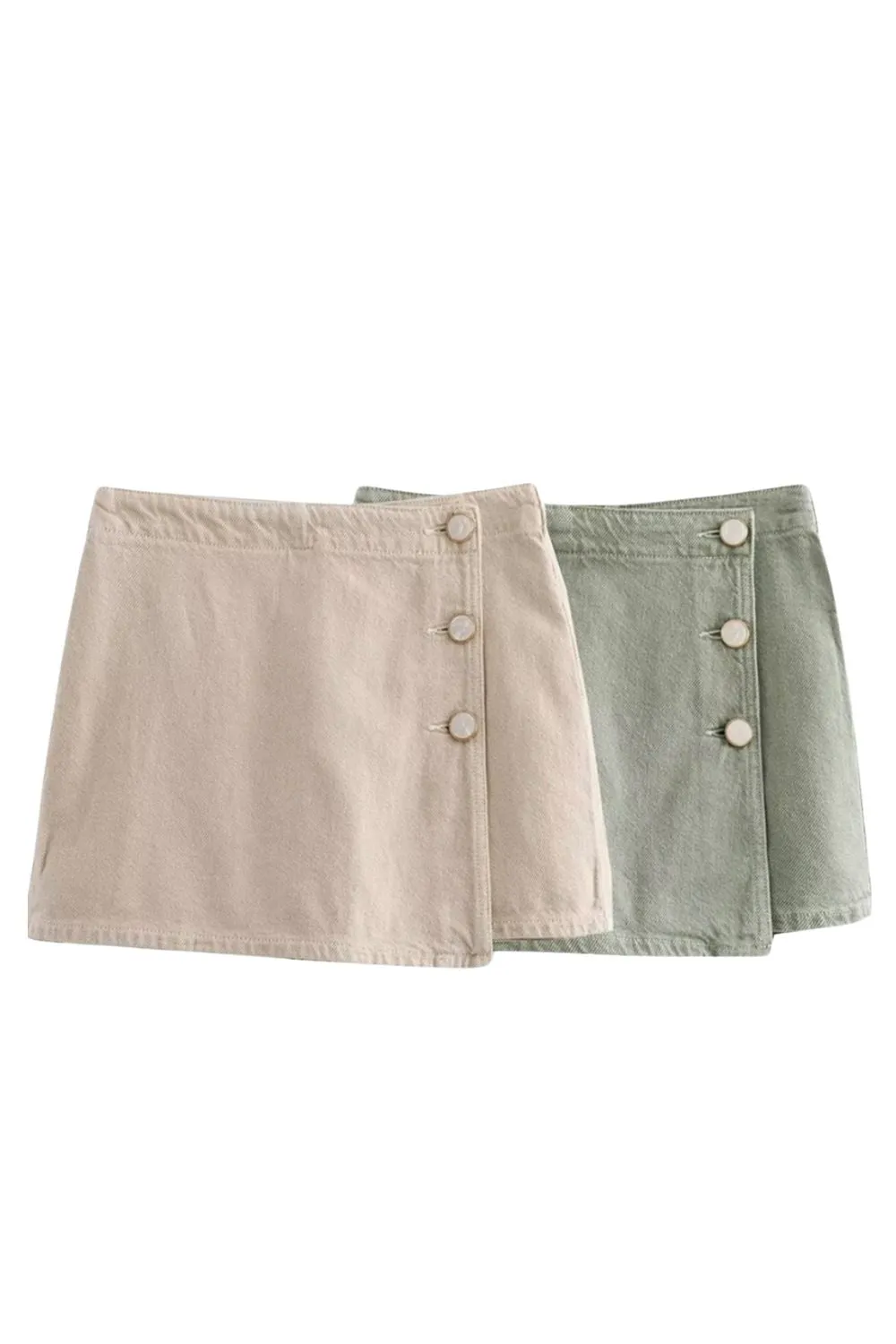 ‘Harper’ Double-Breasted Denim Skirt Pants（2 Colors)