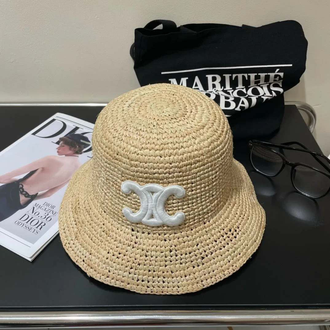 JW895 Celine Triomphe Bucket Hat in Raffia