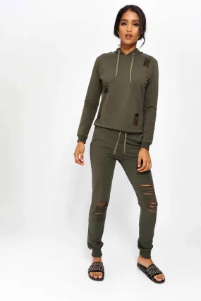 Khaki Ripped Knee Sweat Joggers