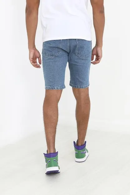 LIGHT BLUE WASHED REGULAR FIT BASIC DENIM SHORTS