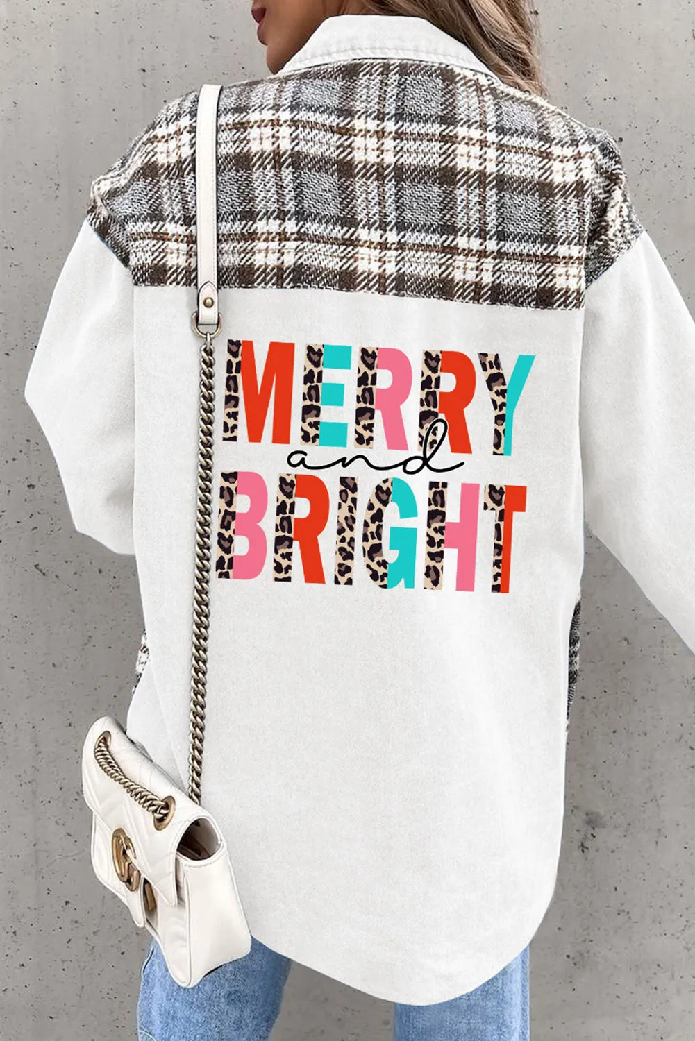 MERRY and BRIGHT Plaid Splicing Denim Jacket