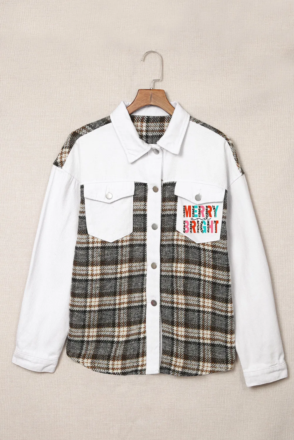 MERRY and BRIGHT Plaid Splicing Denim Jacket