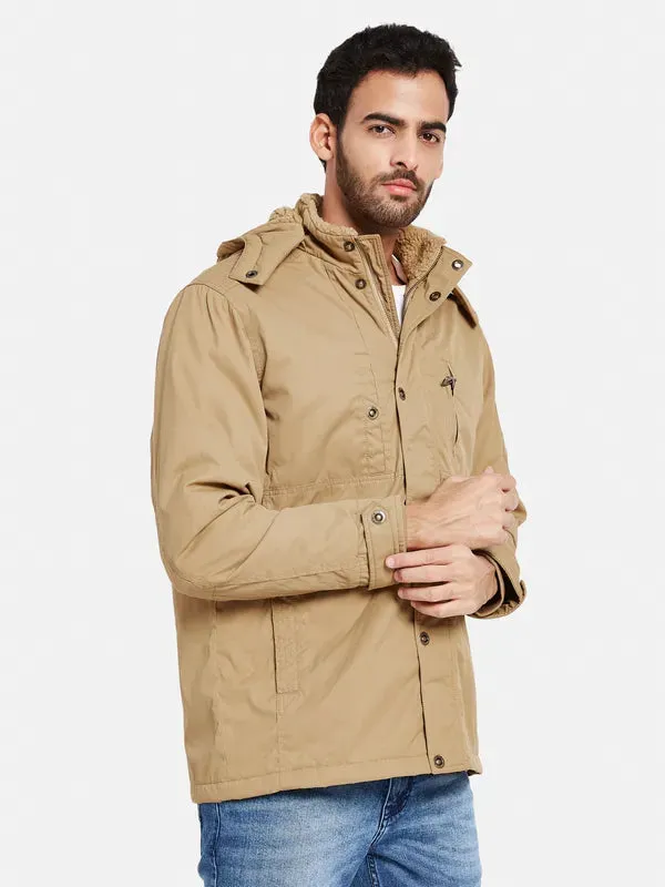 Mettle Men Khaki Striped Longline Denim Jacket