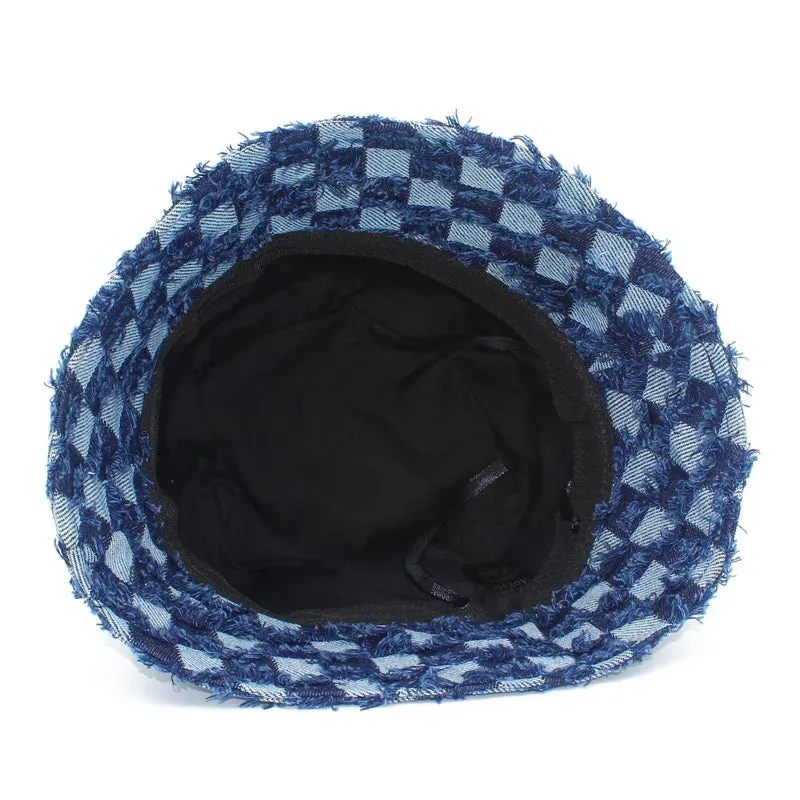 MOKATI Unisex Retro Fringed Denim Bucket Hat