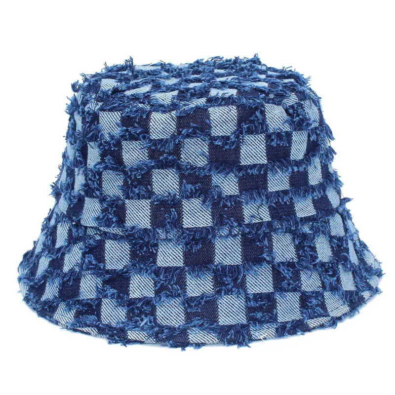 MOKATI Unisex Retro Fringed Denim Bucket Hat