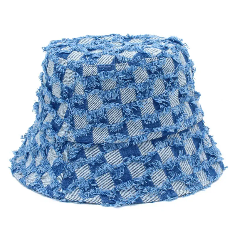 MOKATI Unisex Retro Fringed Denim Bucket Hat