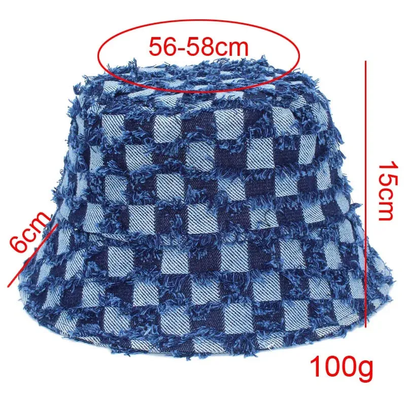 MOKATI Unisex Retro Fringed Denim Bucket Hat