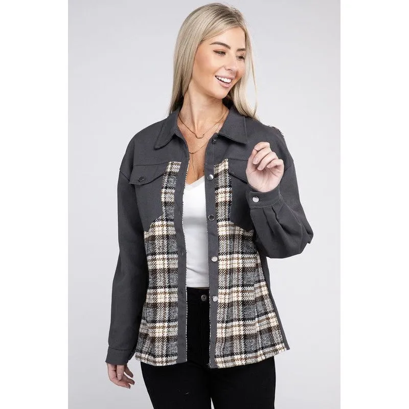 NUVI APPAREL Plaid Patchwork Pockets Jacket