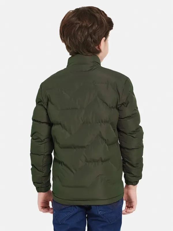 Octave Boys Olive Green Padded Jacket With Patchwork