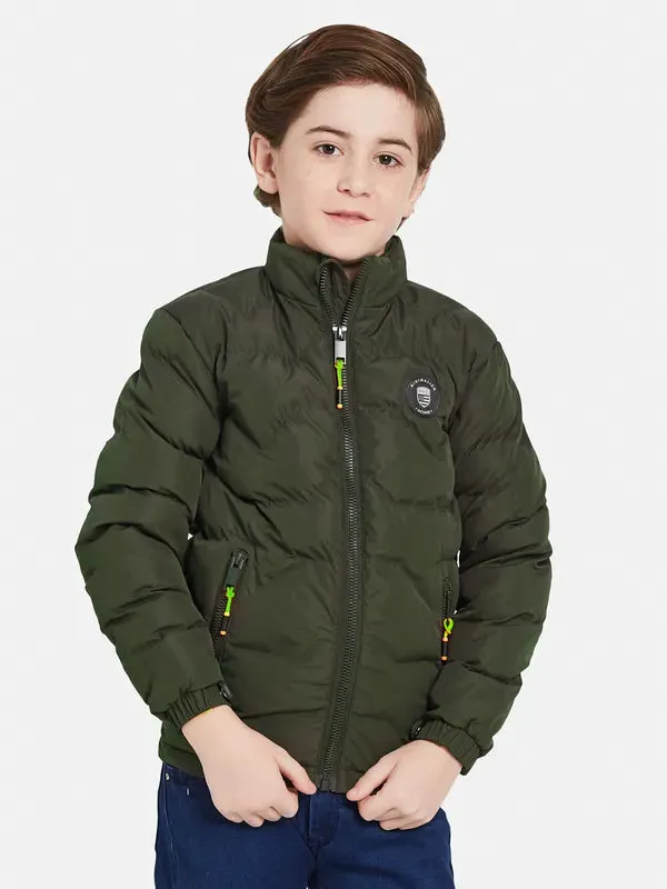 Octave Boys Olive Green Padded Jacket With Patchwork