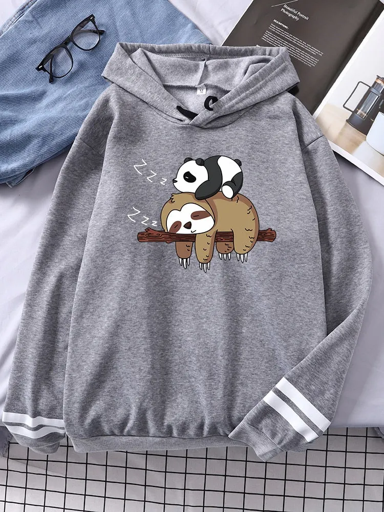 Panda & Sloth Oversized Hoodie Sweatshirt with Pockets