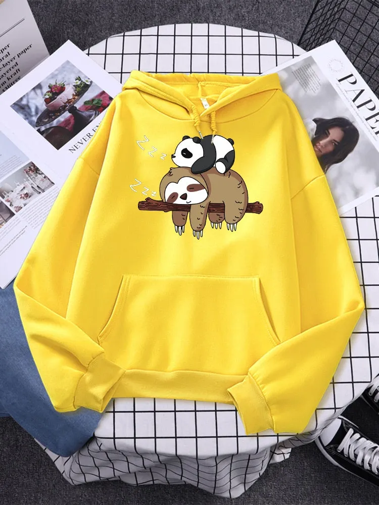 Panda & Sloth Oversized Hoodie Sweatshirt with Pockets