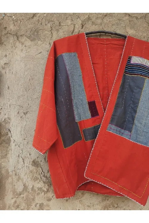 Patch Over Patch Rust Orange Block Jacket