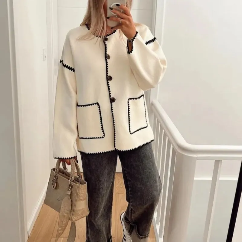 Patchwork Style Long Sleeve Winter Sweater Jackets