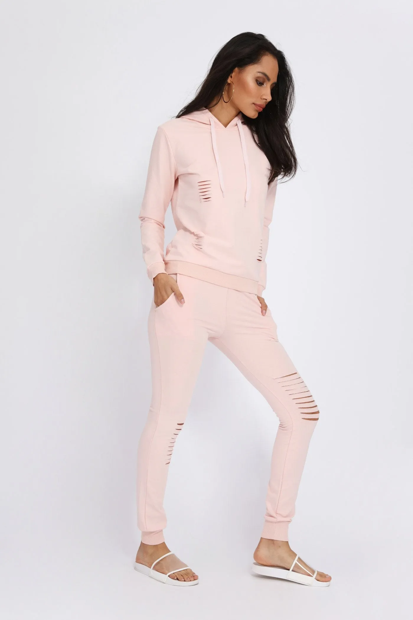 Pink Ripped Knee Sweat Joggers