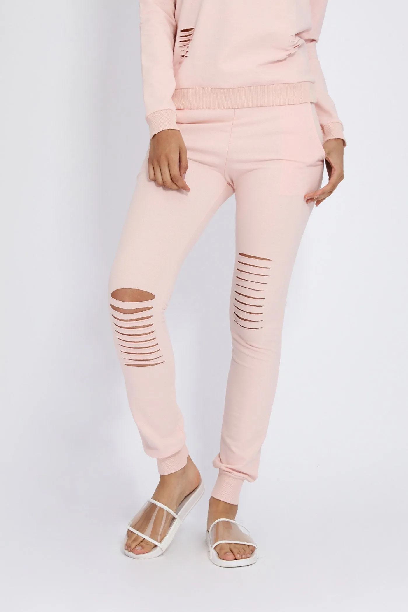 Pink Ripped Knee Sweat Joggers