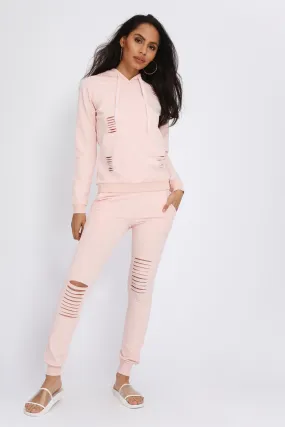 Pink Ripped Knee Sweat Joggers