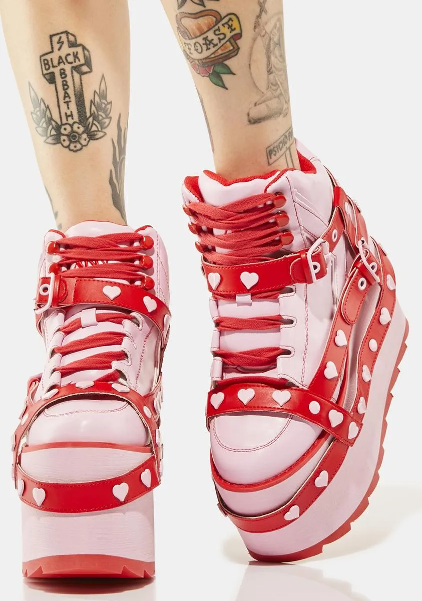 Pink/Red Qozmo Bondage Heart Platform Sneakers