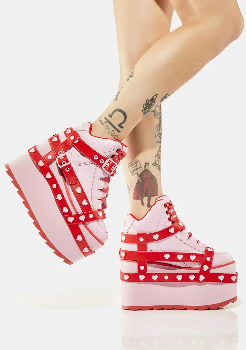 Pink/Red Qozmo Bondage Heart Platform Sneakers