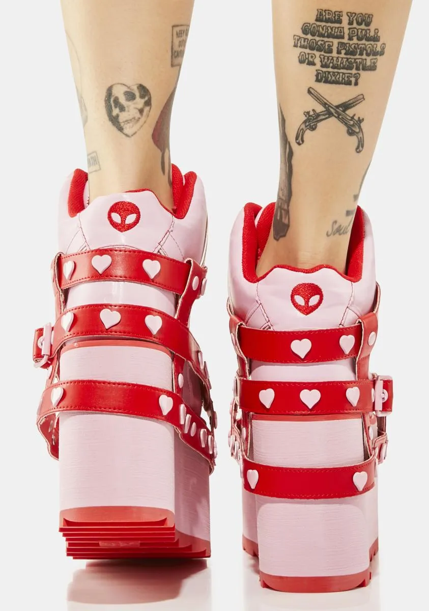 Pink/Red Qozmo Bondage Heart Platform Sneakers