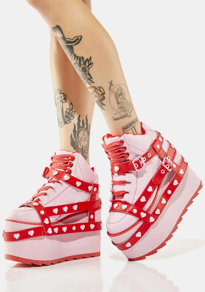 Pink/Red Qozmo Bondage Heart Platform Sneakers