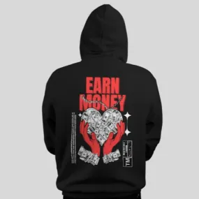 "Earn Money" Relaxed Fit Black Hoodie for Men By Demon Wear