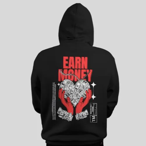 "Earn Money" Relaxed Fit Black Hoodie for Men By Demon Wear