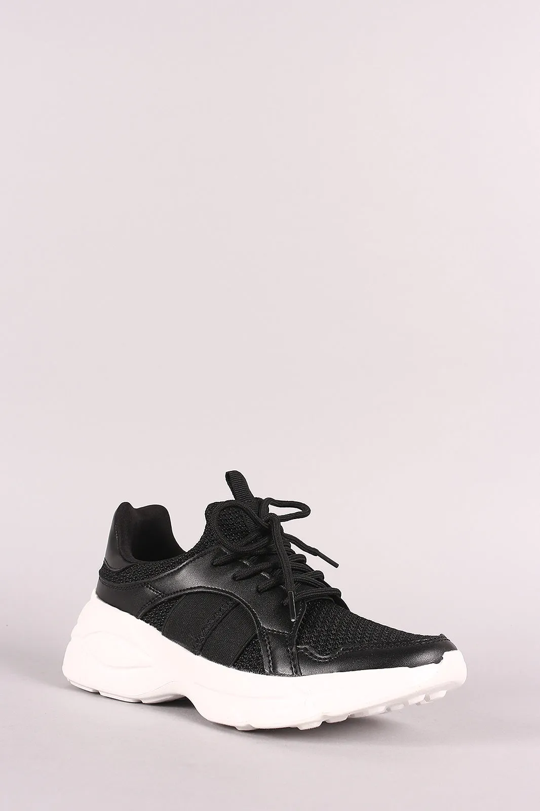 Qupid Mesh Lace Up Curved Platform Sneaker